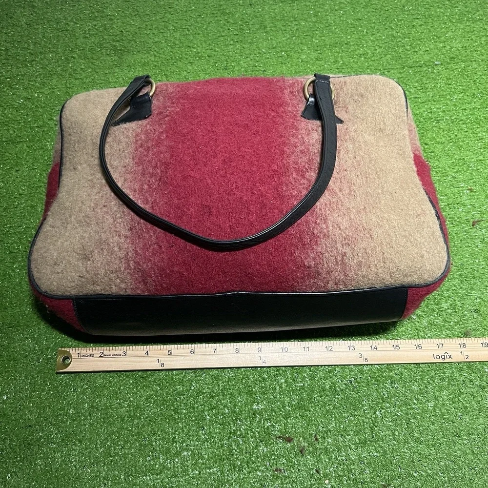 RARE Vintage Johnny Farah wool Purse 80s Red Ombré Leather Boho HandBag Brass